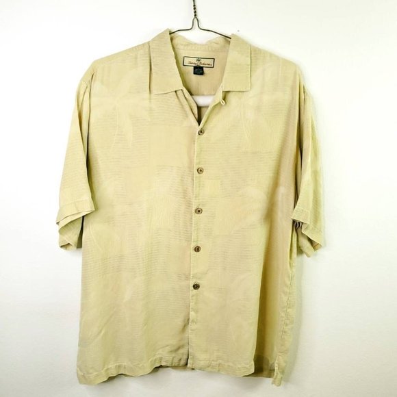 Tommy Bahama Mens Hawaiian Shirt Green Palm Trees Short Sleeve 100% Silk L - Picture 1 of 7